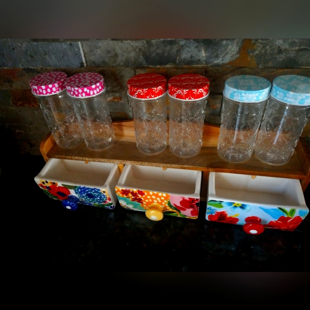 Spice rack the pioneer woman floral medley 7-piece spice rack shelf jars set